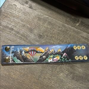 Anuschka Hand-Painted Mountain & Hot Air Balloon Leather Cuff Bracelet